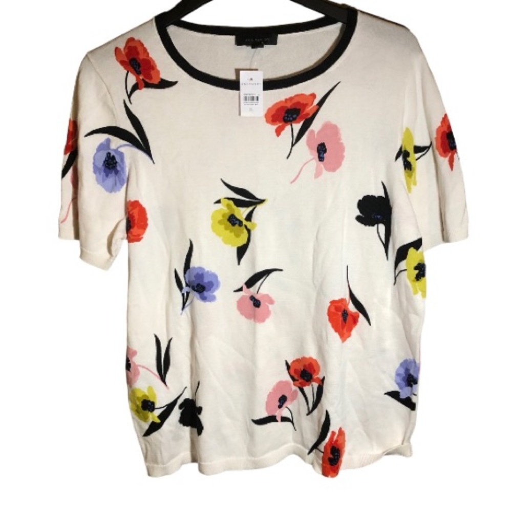 Ann Taylor Women's Floral Knit Short Sleeve Sweater Size XL